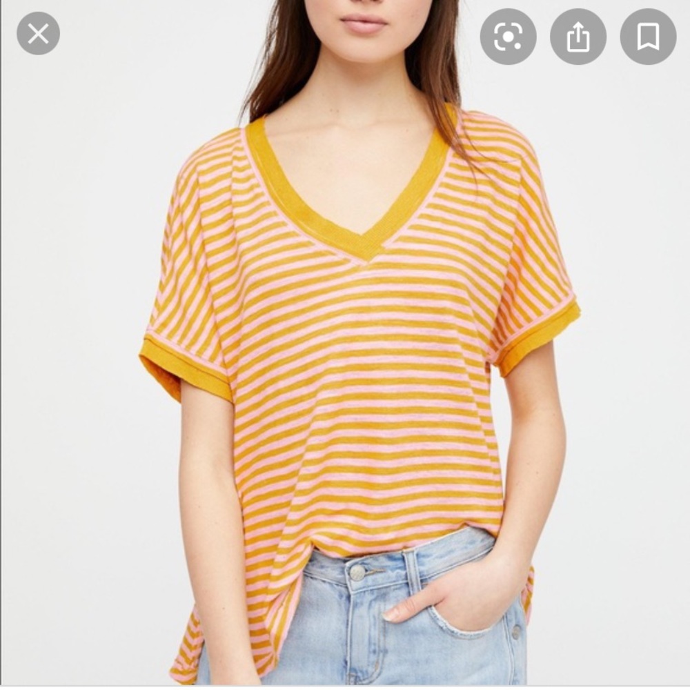 Free People Striped Take Me V-Neck T-shirt Sz S